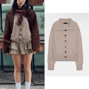 Women's Beige Button-Up Sweater